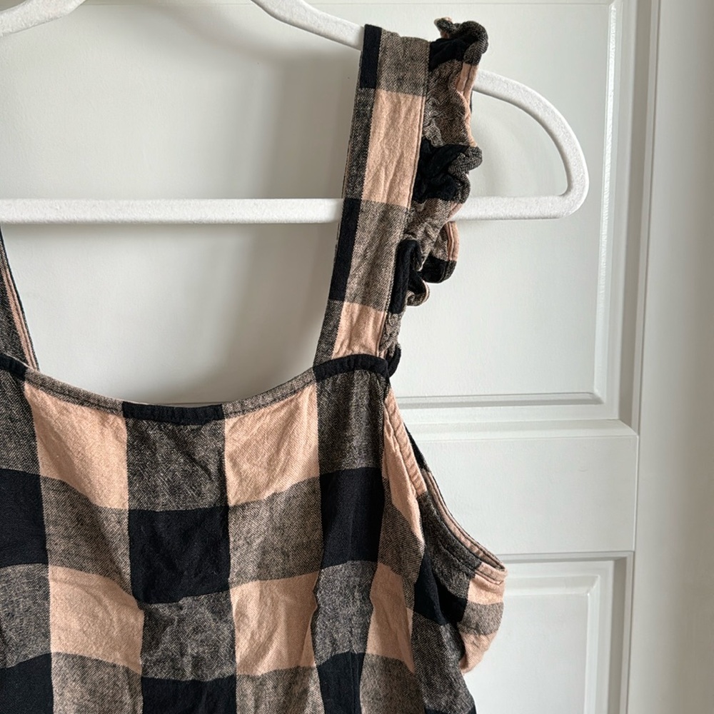 Pink and Black Check Ruffle-Strap Women’s Tank Top